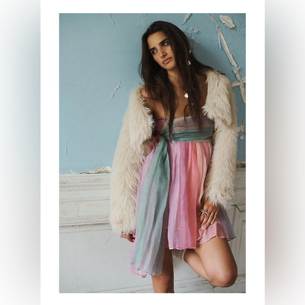 NWOT Free People In Rainbows Multicolor Chiffon Mini Dress Size XS - Picture 5 of 5